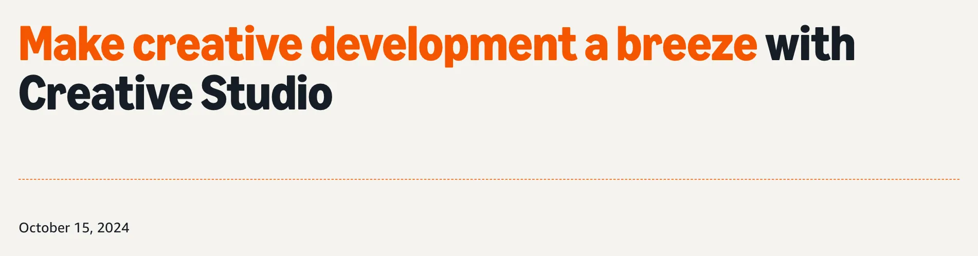 Amazon’s Creative Studio launch announcement, dated October 15, 2024.
