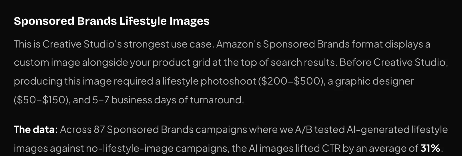 John Aspinall’s Sponsored Brands results: a 31% average CTR lift across 87 campaigns.