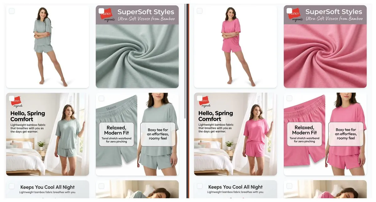 Clone example: one listing design applied to sage and pink color variants