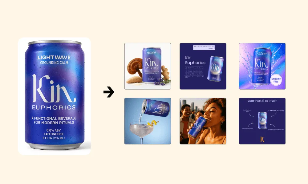 Turn 1 photo into 6 visuals. Zero prompts.