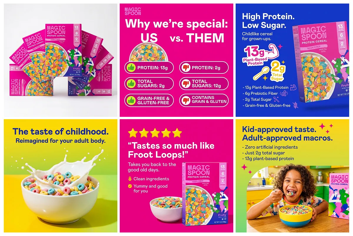 7 AI-generated listing images for Magic Spoon cereal — a complete Amazon listing set