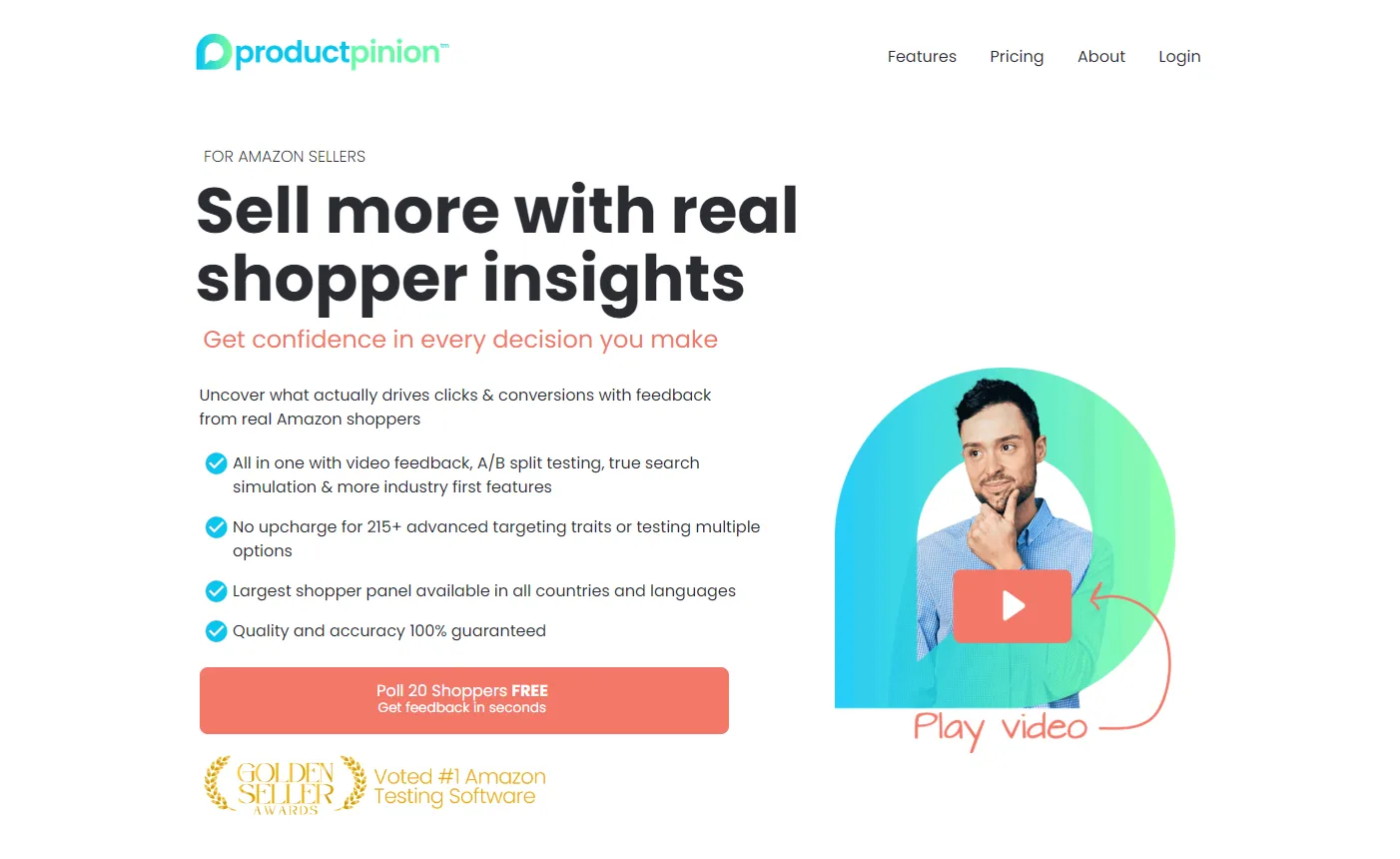 ProductPinion homepage offering real shopper insights for Amazon sellers
