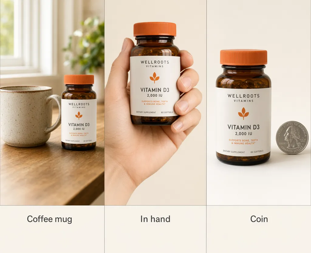 Coffee mug, hand, or coin, 3 easy scale references