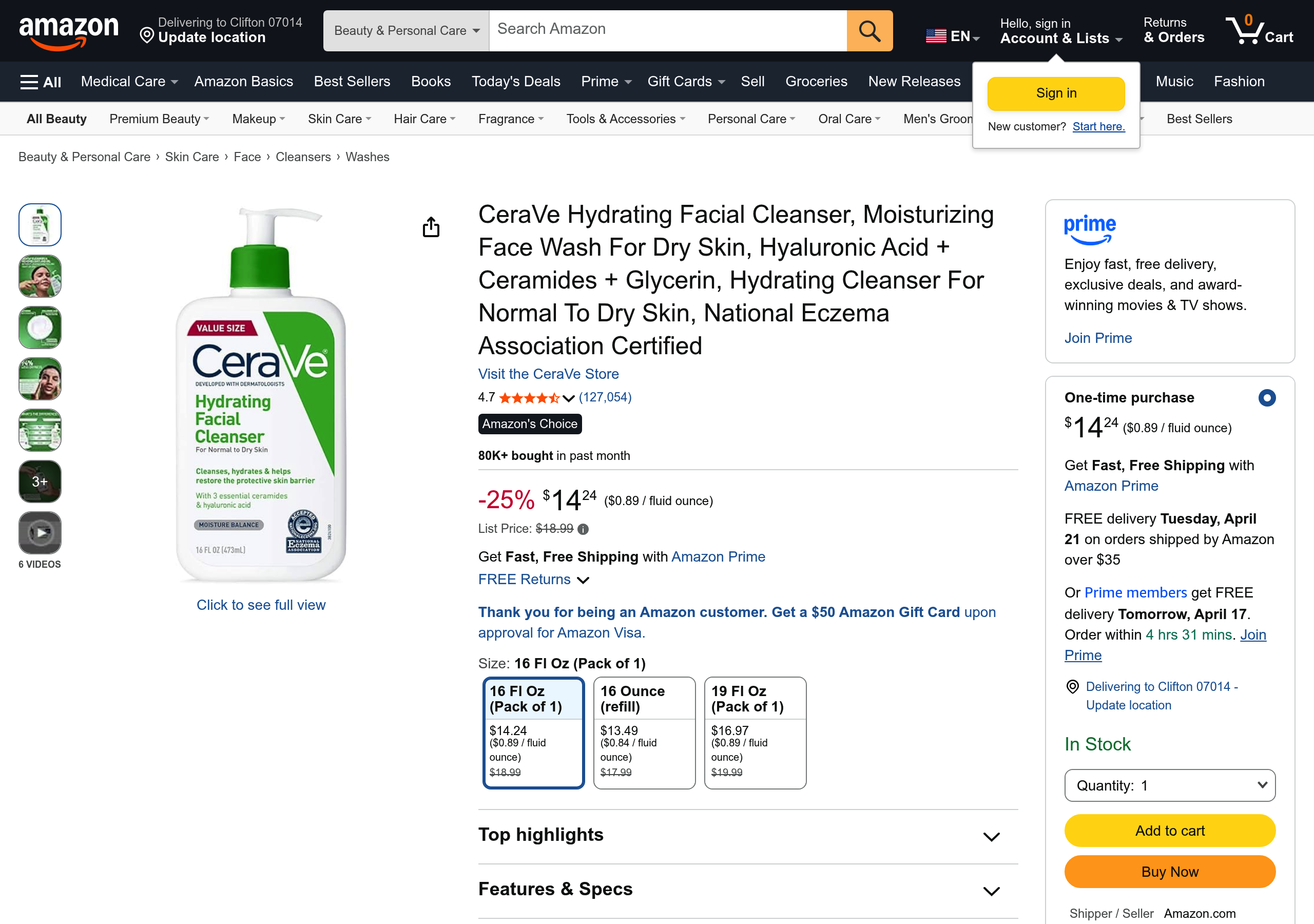 Current Amazon listing