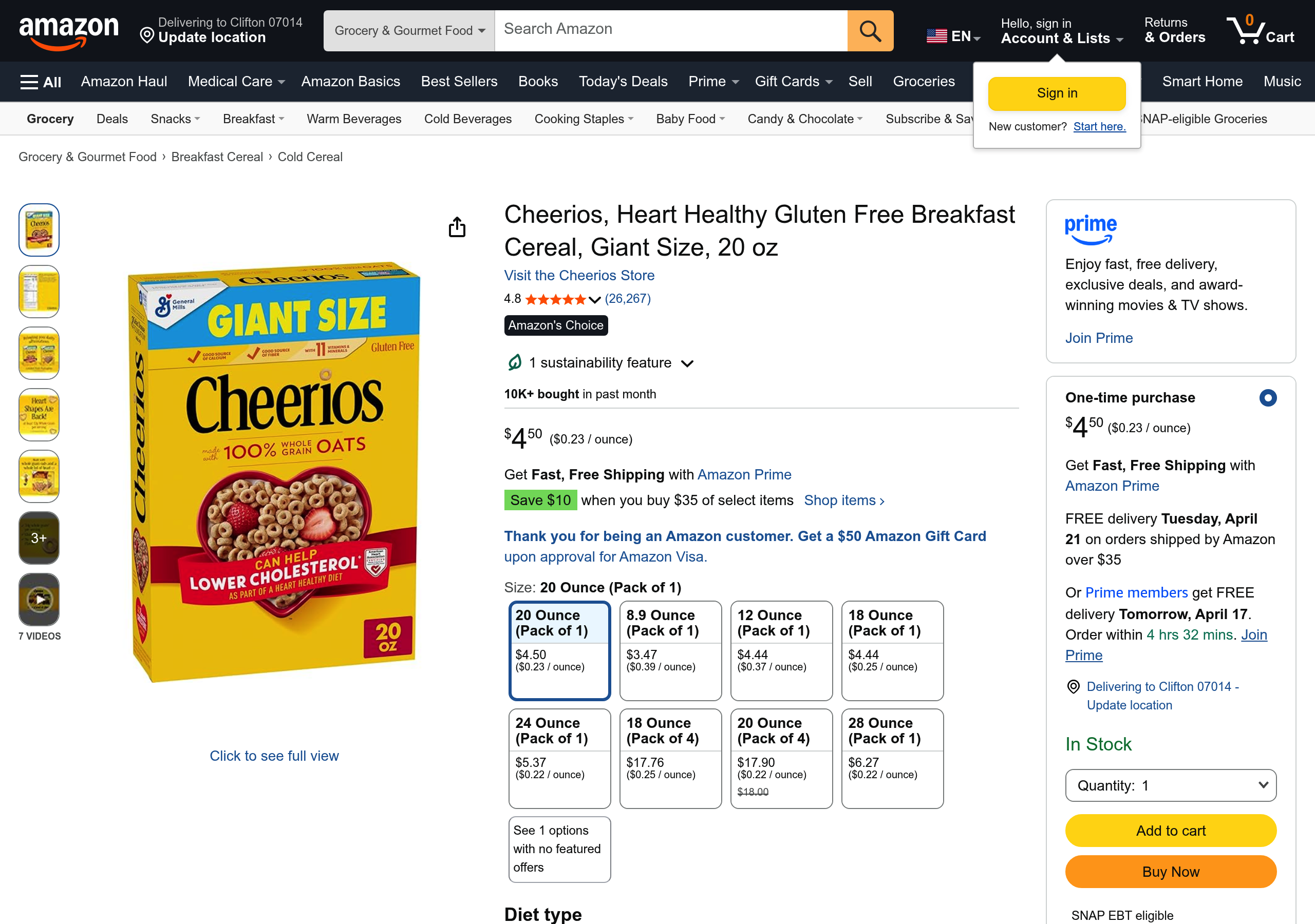 Current Amazon listing