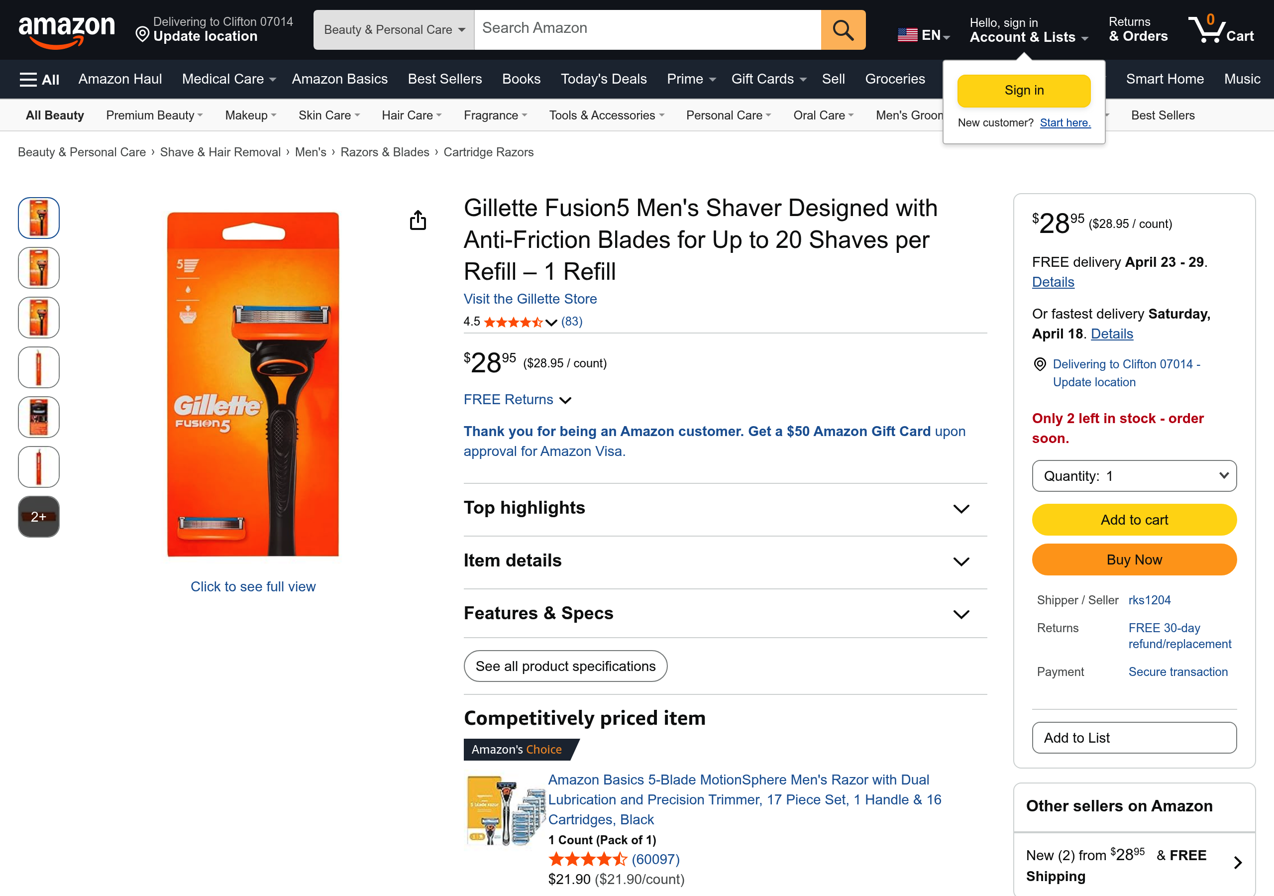 Current Amazon listing