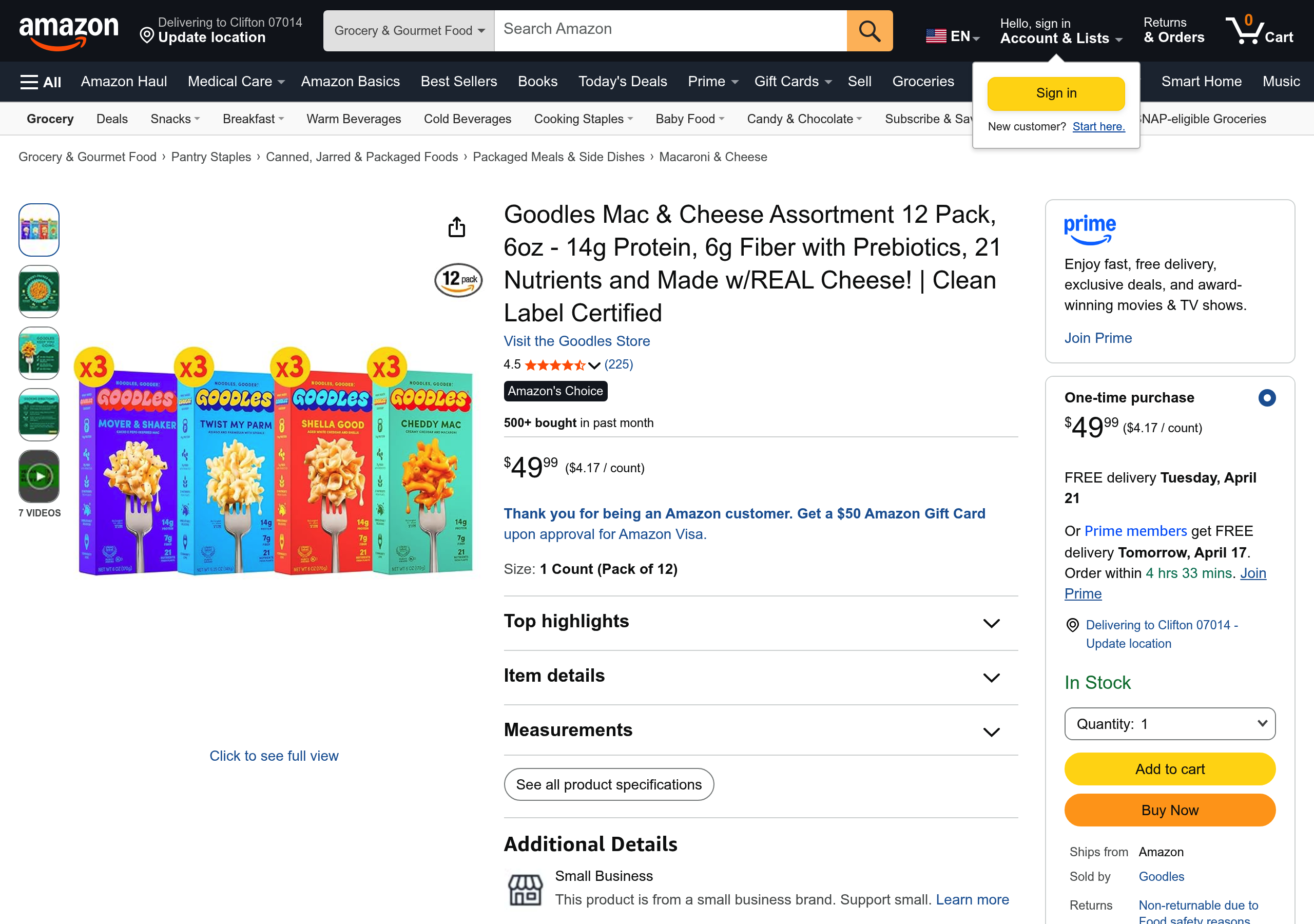 Current Amazon listing