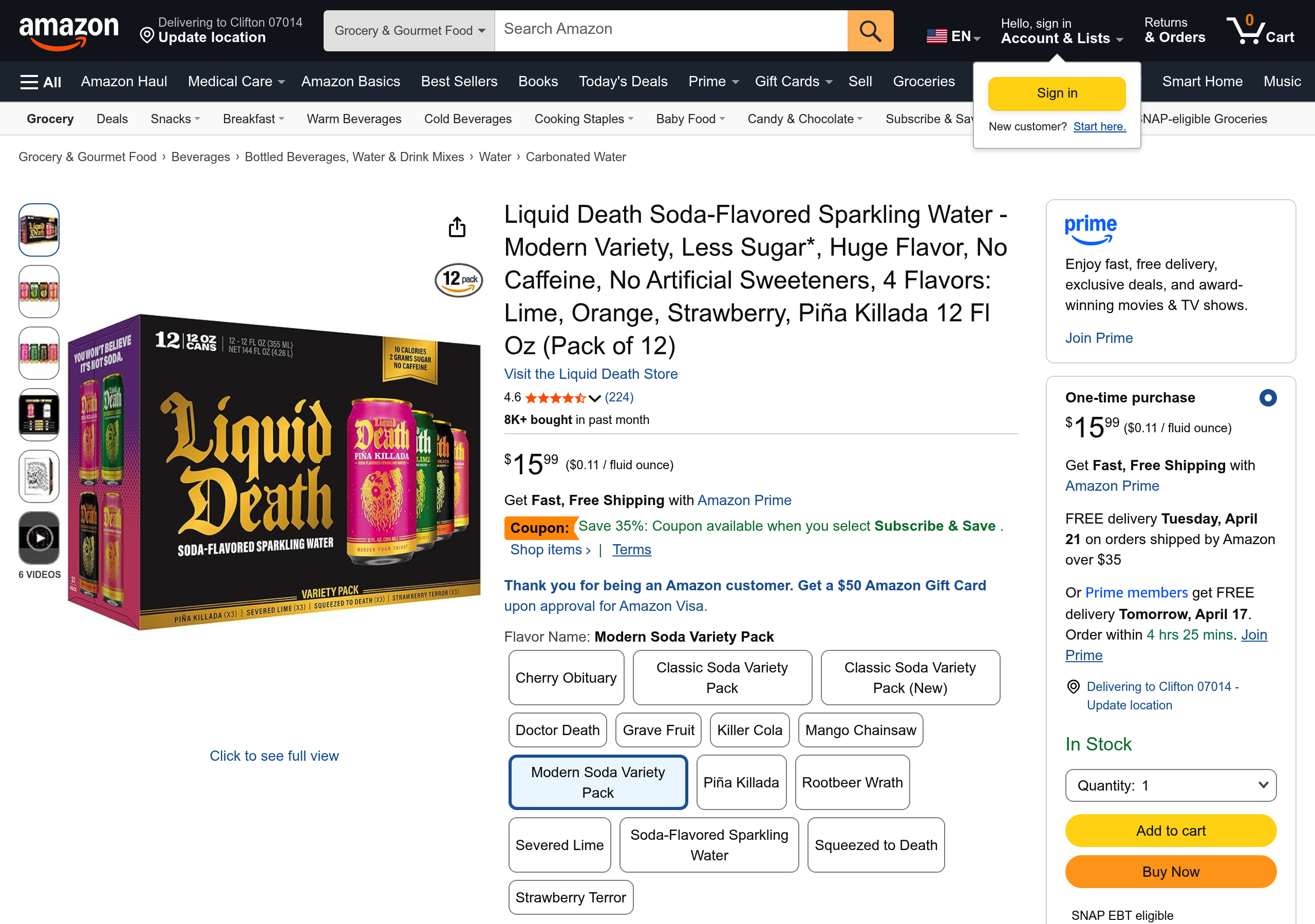 Current Amazon listing