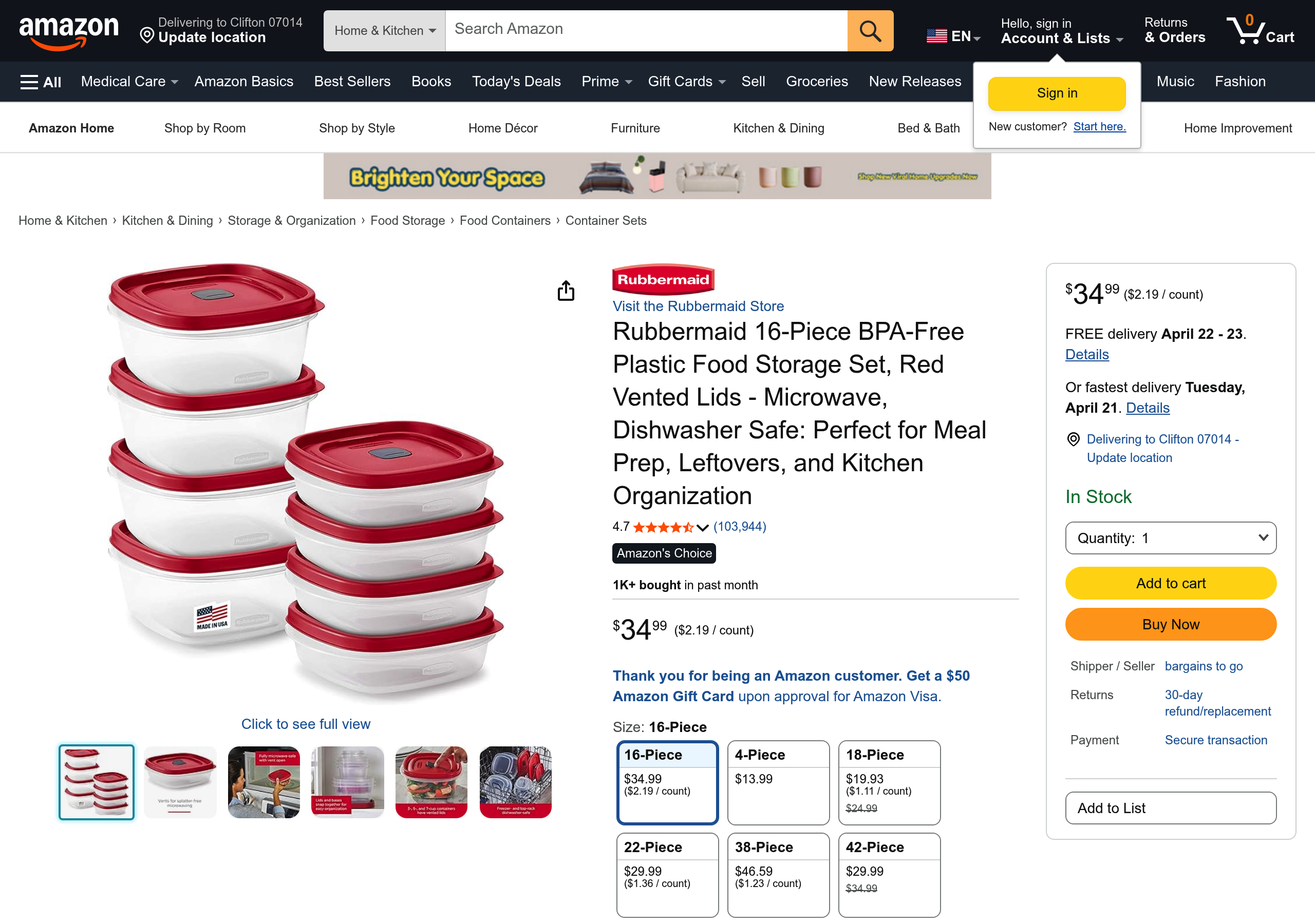 Current Amazon listing