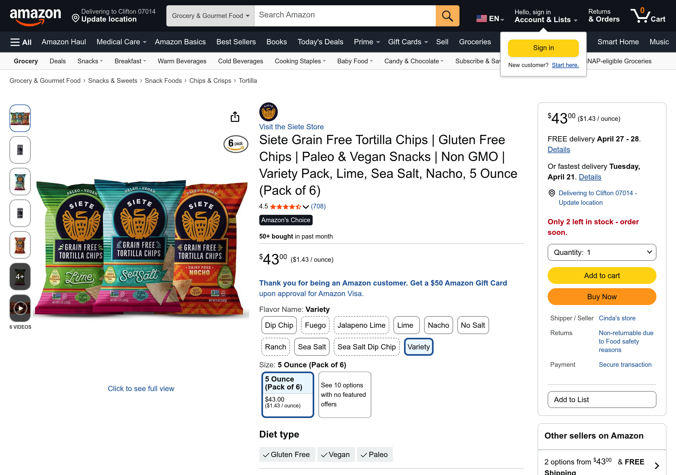 Current Amazon listing