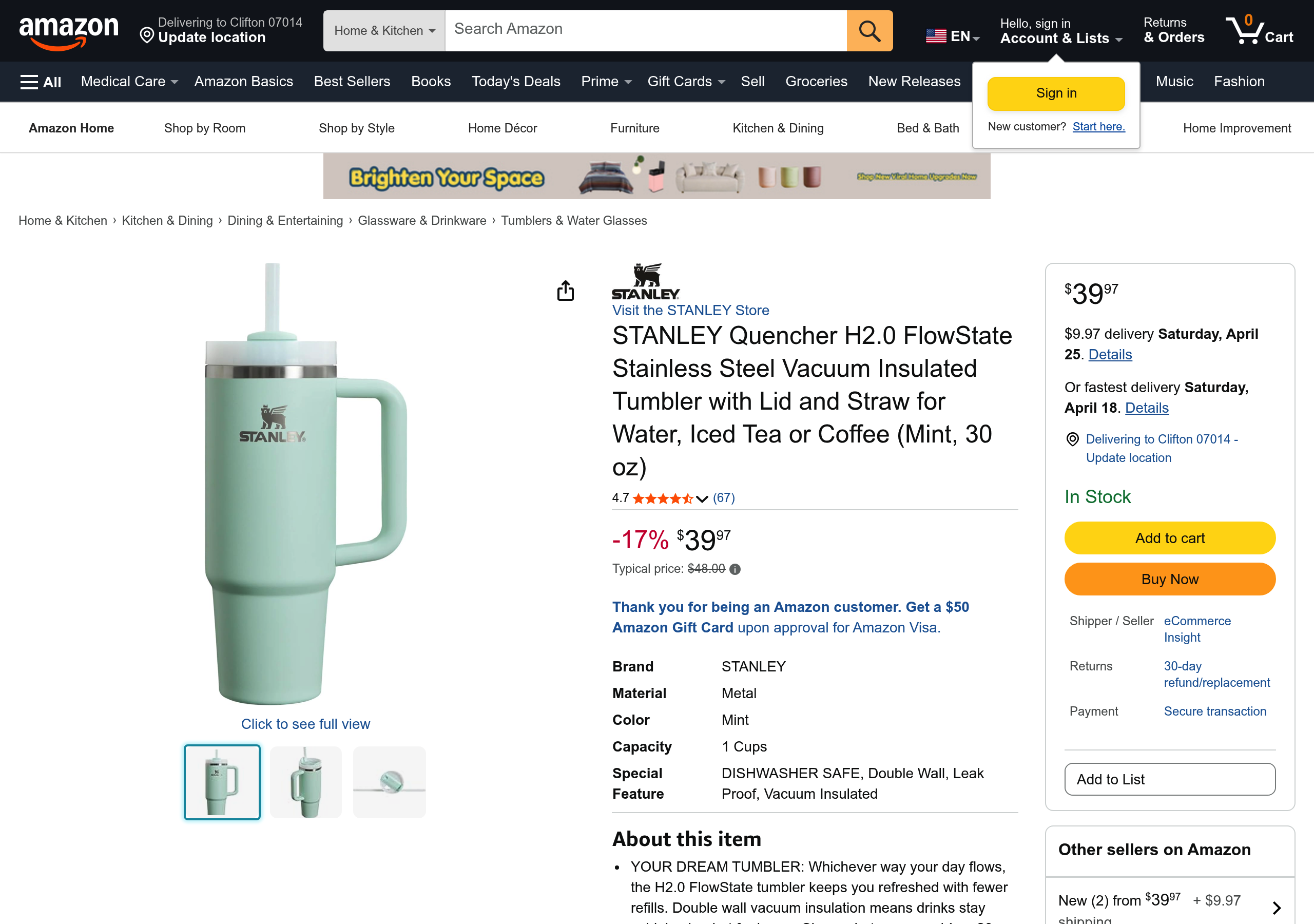 Current Amazon listing