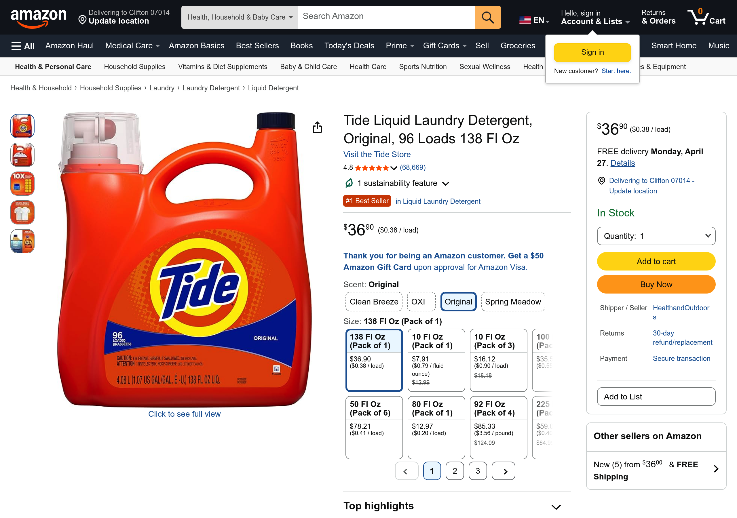 Current Amazon listing