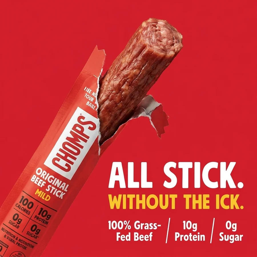 A red Chomps snack image made in Pixii