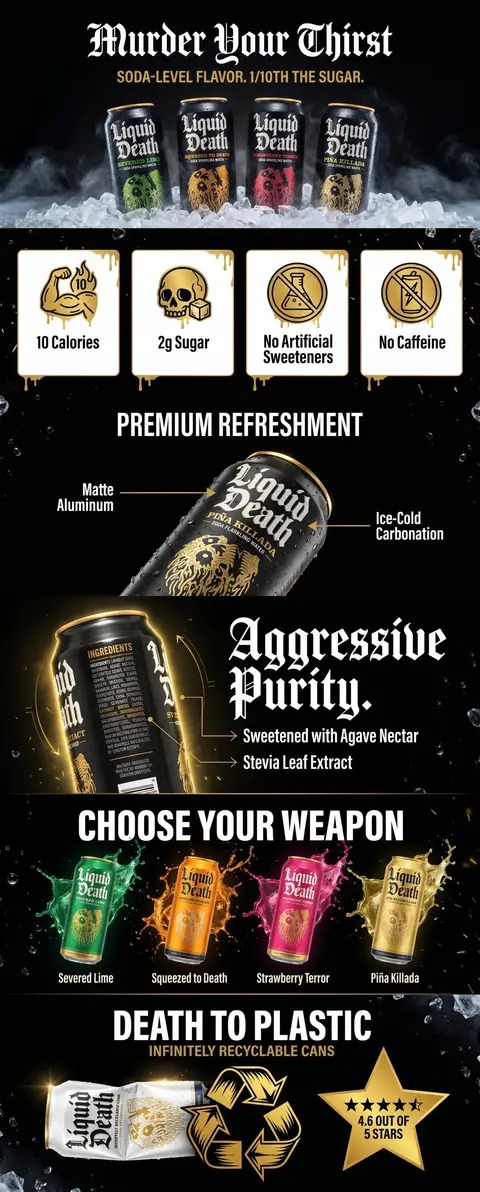Liquid Death A+ content designed with Pixii
